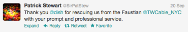 Patrick Stewart's tweet to Dish